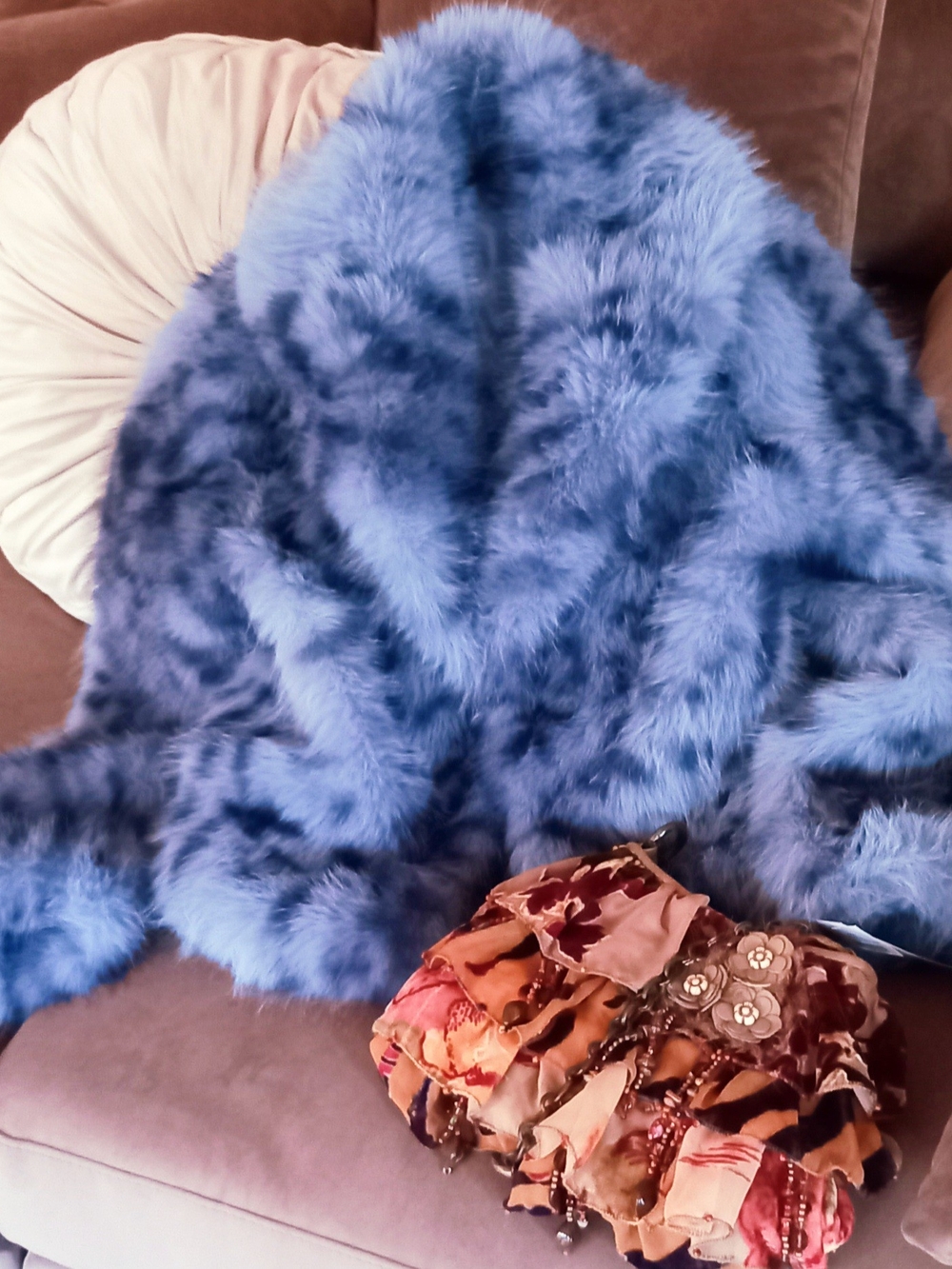 Blue Cropped Faux Fur Jacket